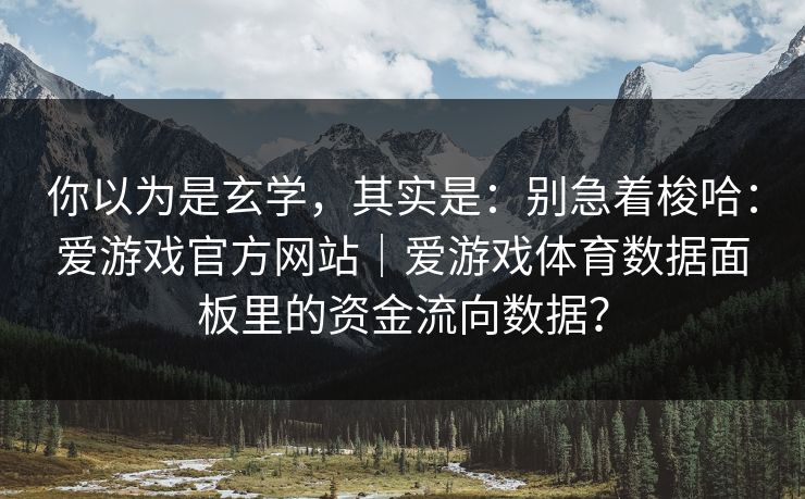 你以为是玄学,其实是:别急着梭哈:爱游戏官方网站|爱游戏体育数据面板里的资金流向数据? 你以为是玄学,其实是:别急着梭哈:爱游戏官方网站|爱游戏体育数据面板里的资金流向数据?