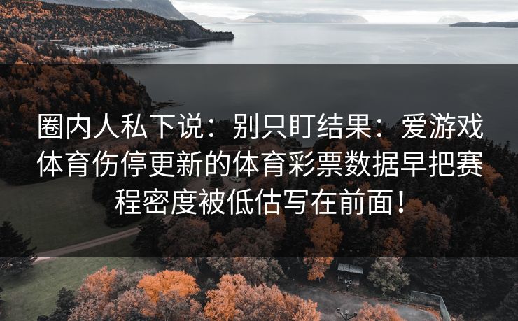 圈内人私下说：别只盯结果：爱游戏体育伤停更新的体育彩票数据早把赛程密度被低估写在前面！