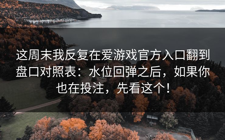 这周末我反复在爱游戏官方入口翻到盘口对照表：水位回弹之后，如果你也在投注，先看这个！