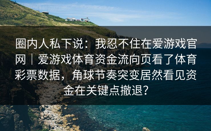 圈内人私下说：我忍不住在爱游戏官网｜爱游戏体育资金流向页看了体育彩票数据，角球节奏突变居然看见资金在关键点撤退？